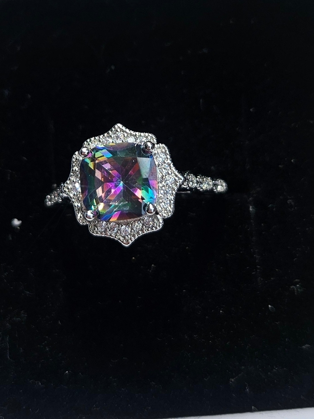 Mystic Topaz Halo Ring - Silver Tone